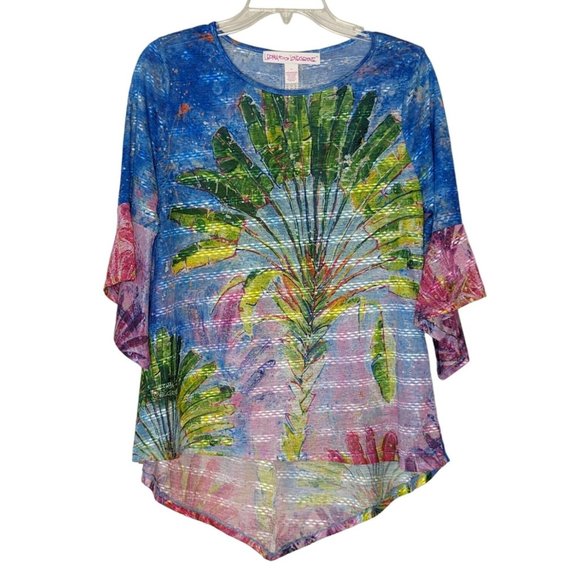 Leoma Lovegrove Tops - LEOMA‎ LOVEGROVE Sheer Summer Asymmetrical bell sleeve Tree top size M